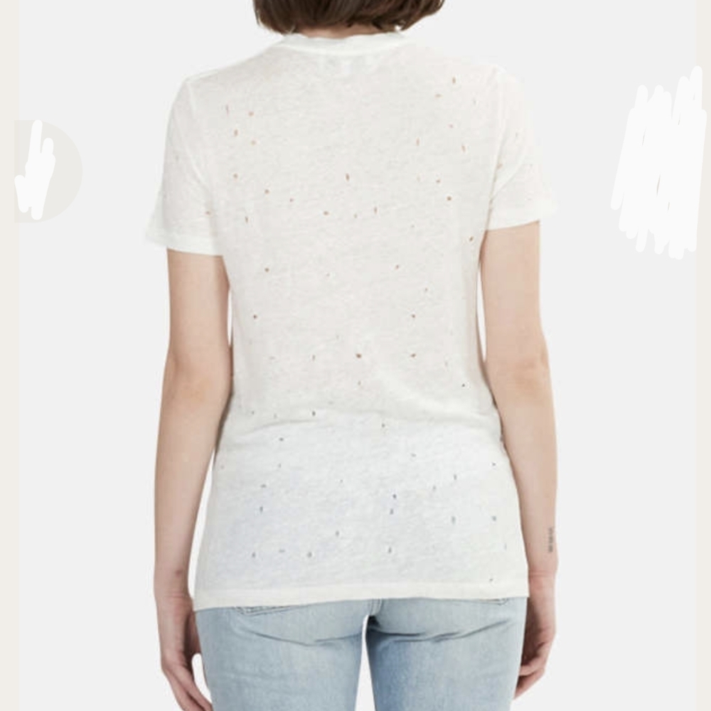 IRO Clay Holey Tee Short Sleeve 100% Linen Shredded Holes Throughout Ecru L NWOT - Picture 9 of 14
